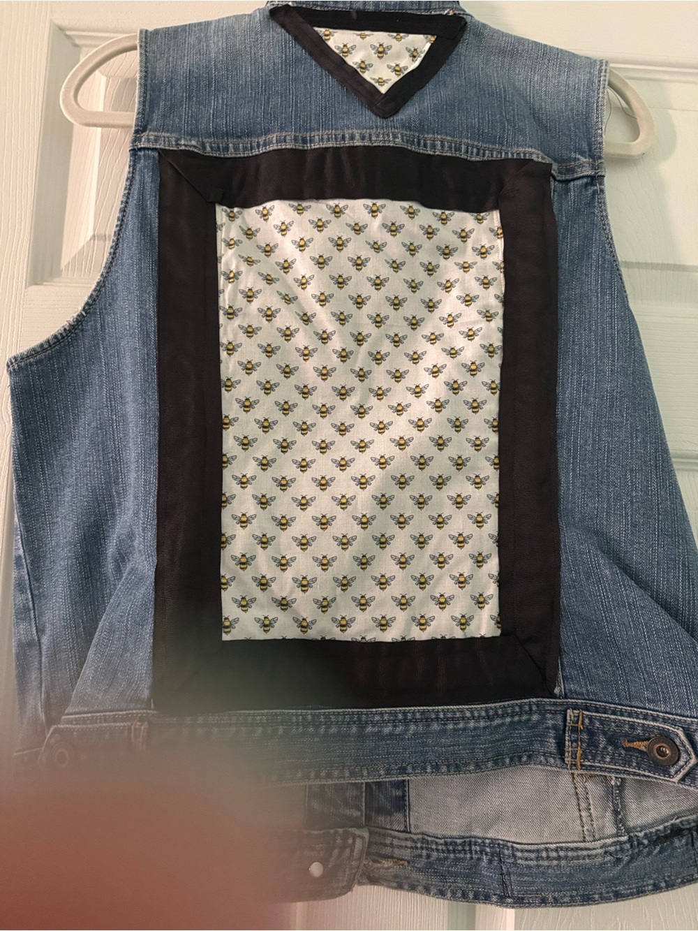 Denim Vest with Bee Print Panel - Blue